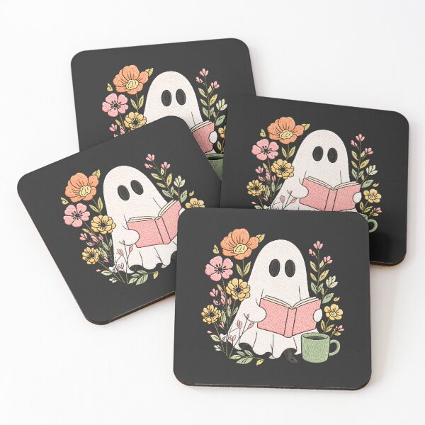 Item preview, Reading Ghost Cute Embroidery Style Book Lover Floral Cozy Ghost Design designed and sold by ColorSplash123.