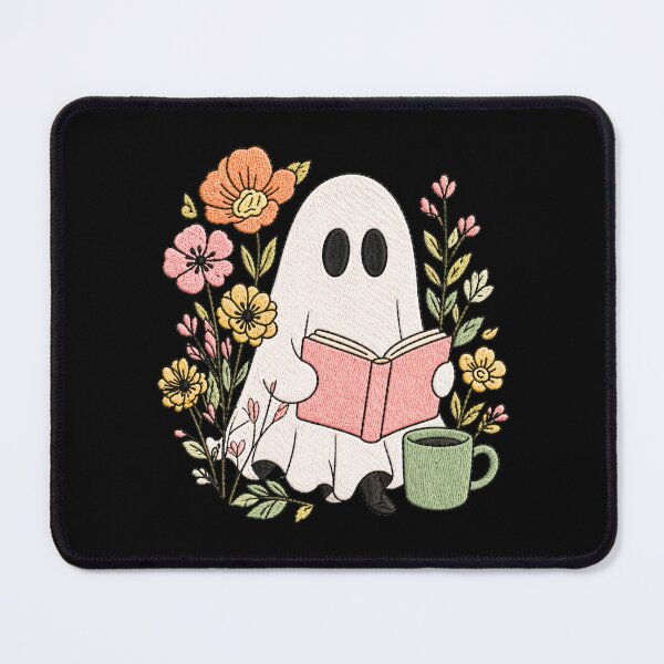 Item preview, Reading Ghost Cute Embroidery Style Book Lover Floral Cozy Ghost Design designed and sold by ColorSplash123.