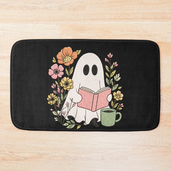 Item preview, Reading Ghost Cute Embroidery Style Book Lover Floral Cozy Ghost Design designed and sold by ColorSplash123.