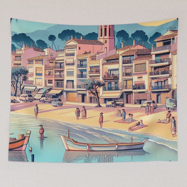Item preview, Salou Spain Ukiyo-e Style Sunset - Mediterranean Coast Woodblock Art designed and sold by Vandy Fullam.