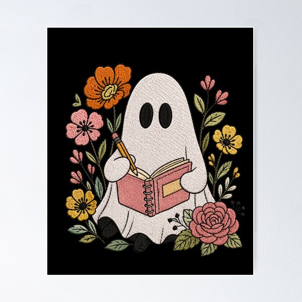 Item preview, Writing Ghost Cute Embroidery Style Creative Ghost Floral Aesthetic Design designed and sold by ColorSplash123.