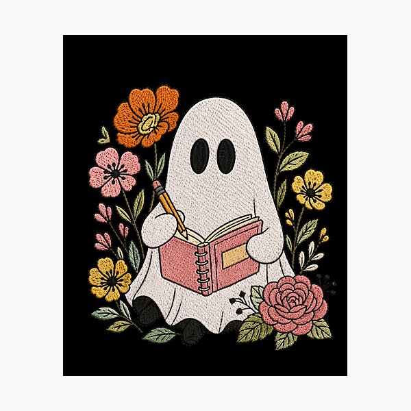 Item preview, Writing Ghost Cute Embroidery Style Creative Ghost Floral Aesthetic Design designed and sold by ColorSplash123.