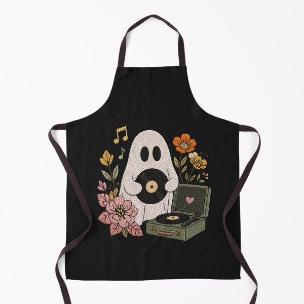 Item preview, Music Lover Ghost Cute Embroidery Style Vinyl Record Retro Floral Ghost Design designed and sold by ColorSplash123.