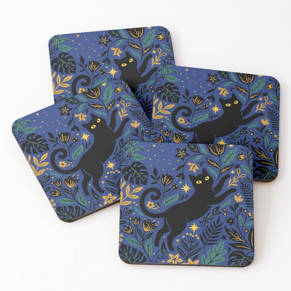 Item preview, Midnight Garden Black Cat - Whimsical Celestial Botanical Pattern designed and sold by GlyphGarden.