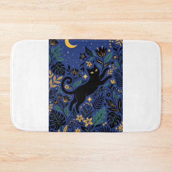 Item preview, Midnight Garden Black Cat - Whimsical Celestial Botanical Pattern designed and sold by GlyphGarden.