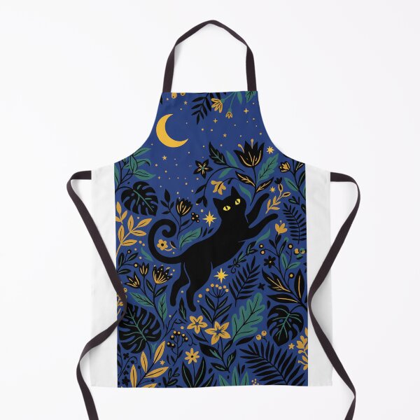 Item preview, Midnight Garden Black Cat - Whimsical Celestial Botanical Pattern designed and sold by GlyphGarden.