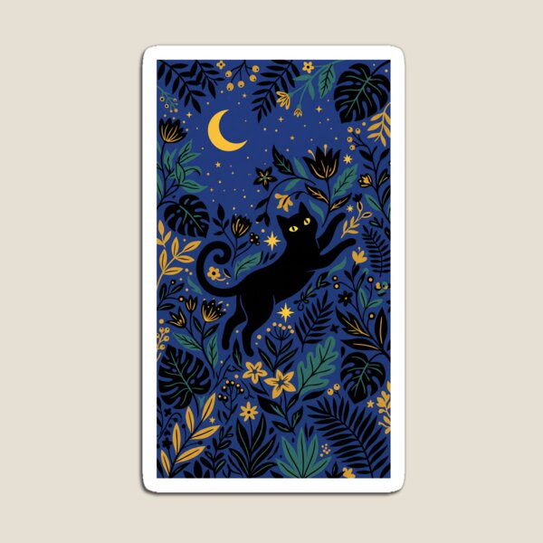 Item preview, Midnight Garden Black Cat - Whimsical Celestial Botanical Pattern designed and sold by GlyphGarden.