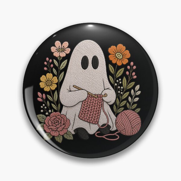 Artikelvorschau, Gehäkelter Geist, niedlicher Stickstil, gestrickter Geist, gemütliches florales ästhetisches Design entworfen und verkauft von ColorSplash123.