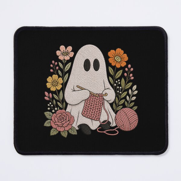 Item preview, Crocheting Ghost Cute Embroidery Style Knitting Ghost Cozy Floral Aesthetic Design designed and sold by ColorSplash123.