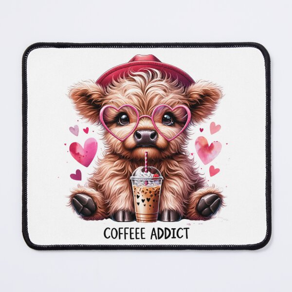 Item preview, Highland Cow Coffee Addict - Kawaii Pink Heart Glasses - Cute Iced Coffee Art designed and sold by JLMWorks.