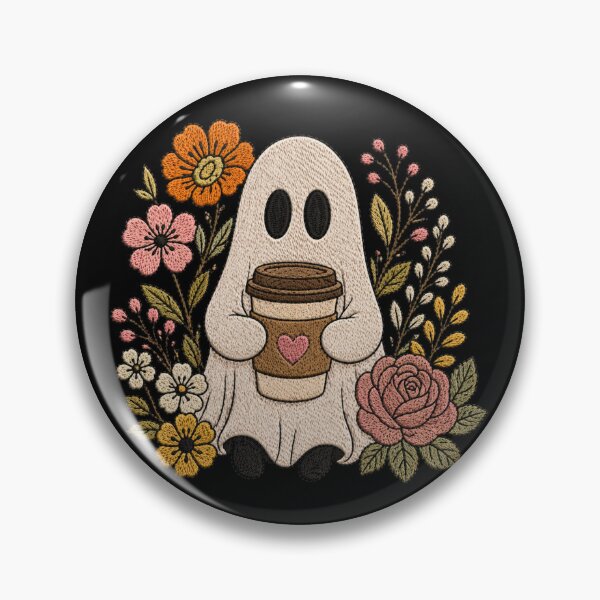 Item preview, Coffee Lover Ghost Cute Embroidery Style Cozy Ghost Floral Aesthetic Design designed and sold by ColorSplash123.