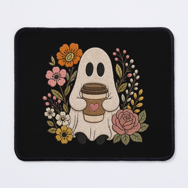 Item preview, Coffee Lover Ghost Cute Embroidery Style Cozy Ghost Floral Aesthetic Design designed and sold by ColorSplash123.