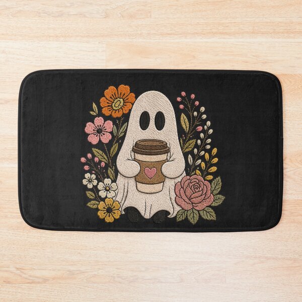 Item preview, Coffee Lover Ghost Cute Embroidery Style Cozy Ghost Floral Aesthetic Design designed and sold by ColorSplash123.