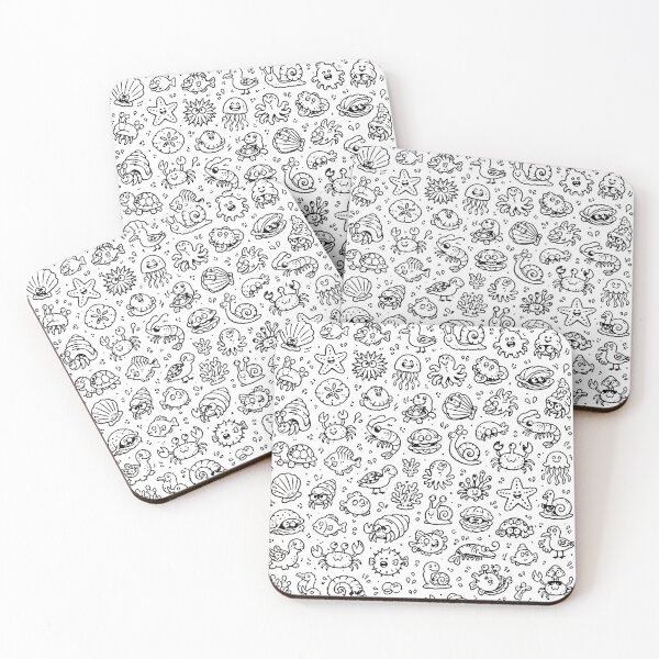 Item preview, Cute Beach Doodle Characters Black and White Coastal Sea Creature designed and sold by American Spirit.