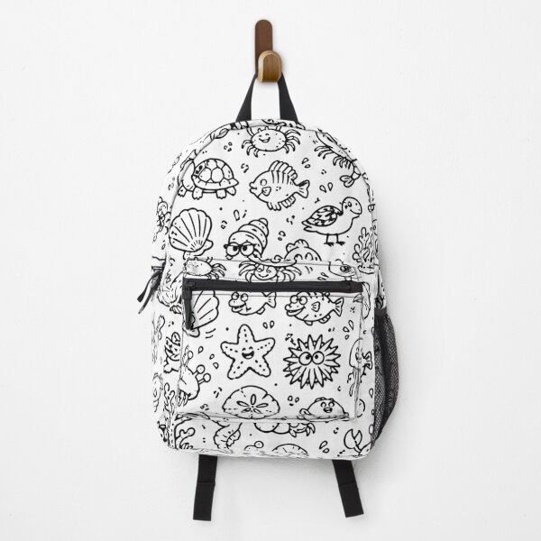 Item preview, Cute Beach Doodle Characters Black and White Coastal Sea Creature designed and sold by American Spirit.