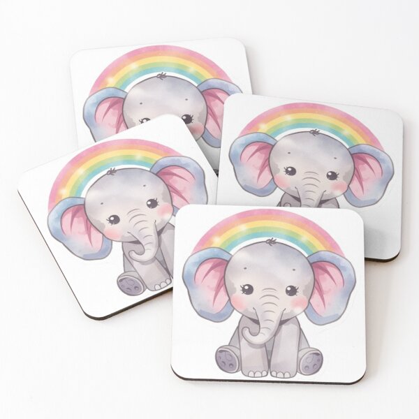Item preview, Kawaii Watercolor Elephant with Rainbow - Gentle Gift Style designed and sold by DigitfanStudio.