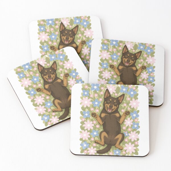 Item preview, Happy Australian Kelpie Dog in Flower Field – Cute Smiling Puppy Floral Aesthetic Sticker designed and sold by GoodyPaws.