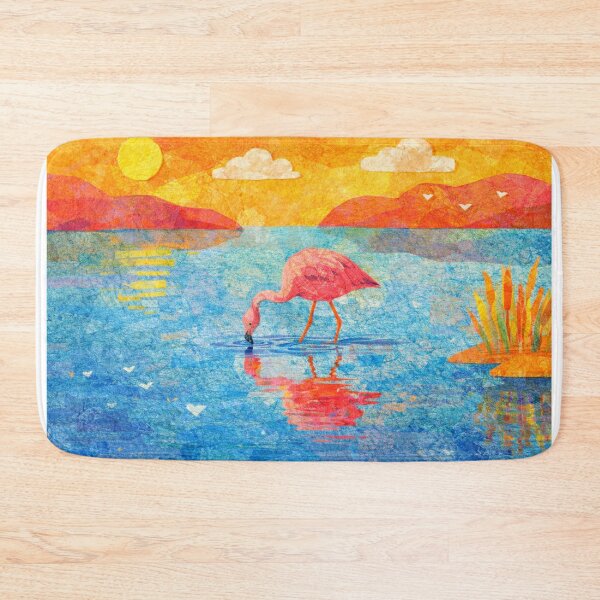 Item preview, Cute Flamingo in Colorful Lagoon, Bolivian Landscape, Mixed Media Digital Collage designed and sold by SWSandraWechner.