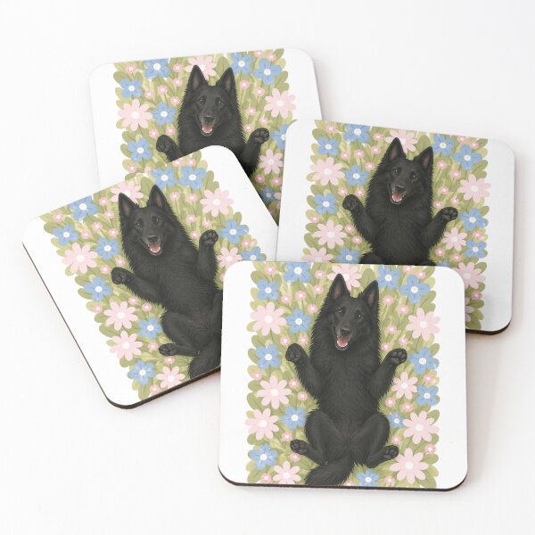 Item preview, Happy Belgian Shepherd Groenendael Dog in Flower Field – Cute Smiling Black Puppy Floral Aesthetic Sticker designed and sold by GoodyPaws.
