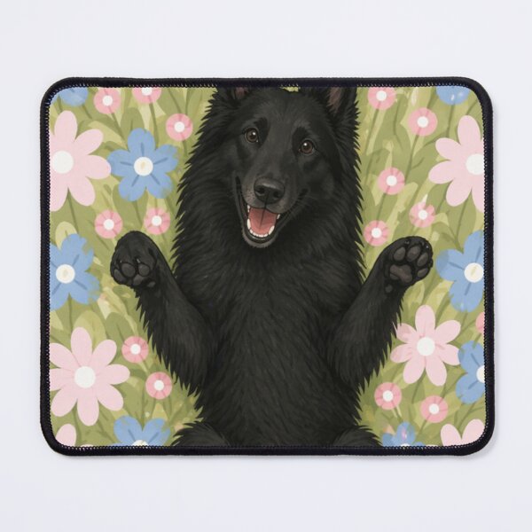 Item preview, Happy Belgian Shepherd Groenendael Dog in Flower Field – Cute Smiling Black Puppy Floral Aesthetic Sticker designed and sold by GoodyPaws.