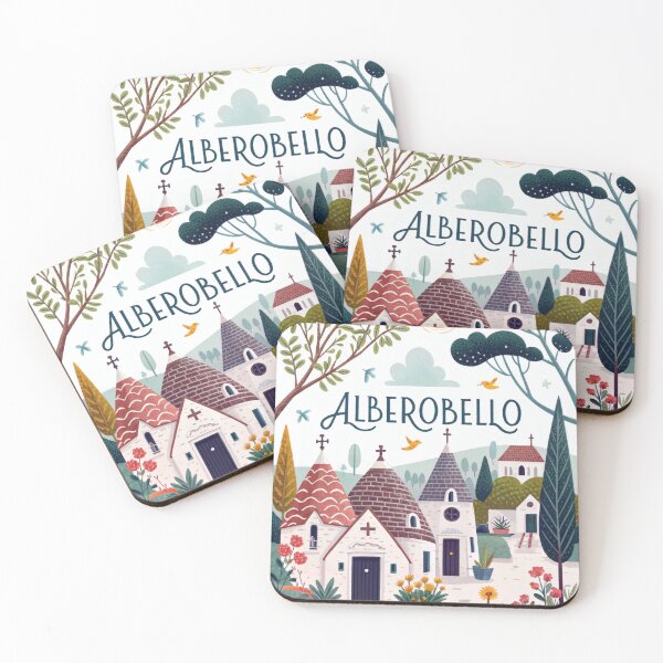 Item preview, Alberobello Italy Travel Poster | Trulli Houses Illustration | Puglia Village Wall Art designed and sold by Witsprings.