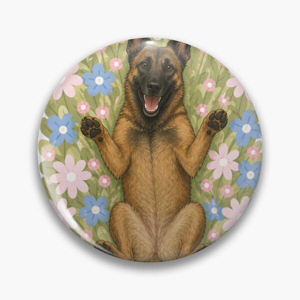 Item preview, Happy Belgian Malinois Dog in Flower Field – Cute Smiling Puppy Floral Aesthetic Sticker designed and sold by GoodyPaws.