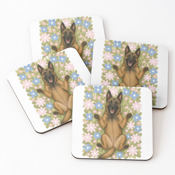 Item preview, Happy Belgian Malinois Dog in Flower Field – Cute Smiling Puppy Floral Aesthetic Sticker designed and sold by GoodyPaws.