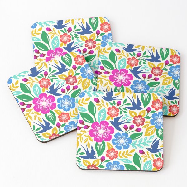 Item preview, Vibrant flowers and flying birds folk art designed and sold by Jennifer Ladd.