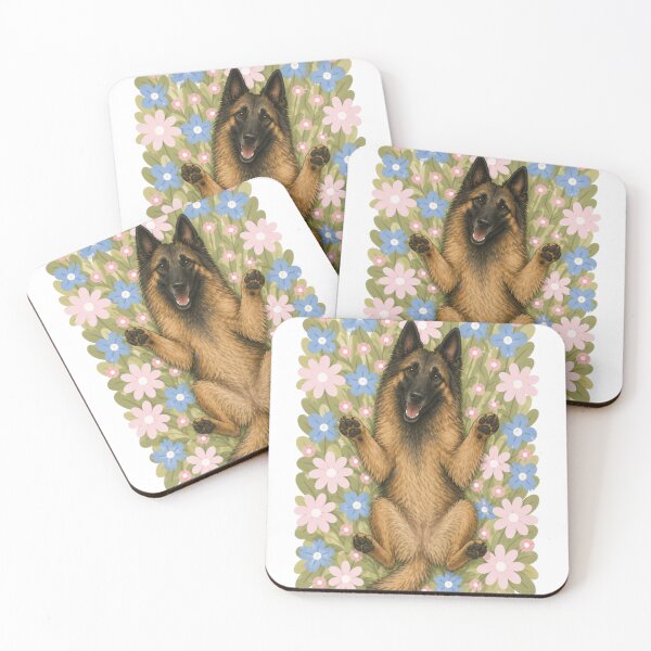 Item preview, Happy Belgian Shepherd Tervueren Dog in Flower Field – Cute Smiling Fluffy Puppy Floral Aesthetic Sticker designed and sold by GoodyPaws.