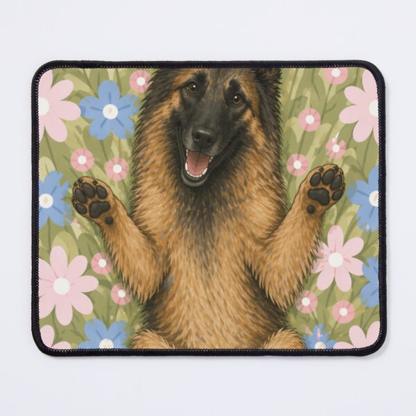 Item preview, Happy Belgian Shepherd Tervueren Dog in Flower Field – Cute Smiling Fluffy Puppy Floral Aesthetic Sticker designed and sold by GoodyPaws.