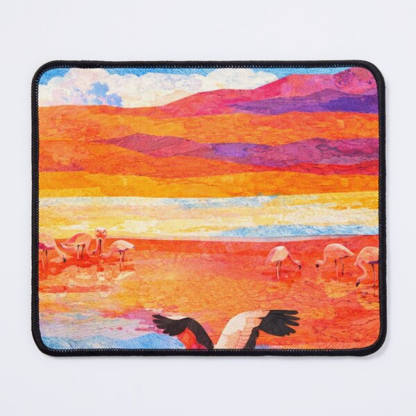 Item preview, Flamingo landing in Mountain Lagoon, Bolivian Landscape, Mixed Media Digital Collage designed and sold by SWSandraWechner.