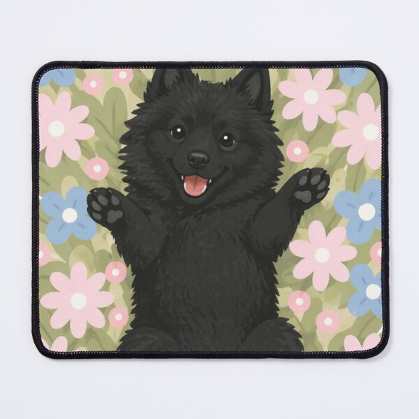 Item preview, Happy Schipperke Dog in Flower Field – Cute Smiling Small Black Puppy Floral Aesthetic Sticker designed and sold by GoodyPaws.