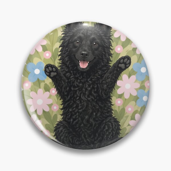 Item preview, Happy Croatian Sheepdog in Flower Field – Cute Smiling Black Curly Dog Floral Aesthetic Sticker designed and sold by GoodyPaws.