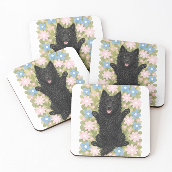 Item preview, Happy Croatian Sheepdog in Flower Field – Cute Smiling Black Curly Dog Floral Aesthetic Sticker designed and sold by GoodyPaws.