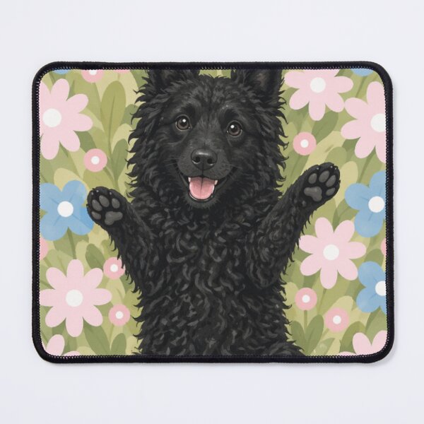 Item preview, Happy Croatian Sheepdog in Flower Field – Cute Smiling Black Curly Dog Floral Aesthetic Sticker designed and sold by GoodyPaws.