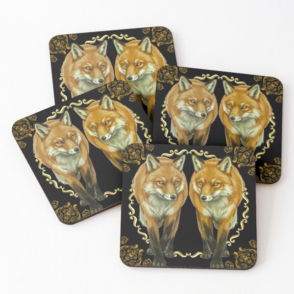 Item preview, Golden Twin Foxes in Ornate Frame Elegant Wildlife Art designed and sold by Phitwhim.