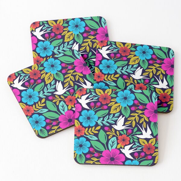 Item preview, Vibrant flowers and flying birds folk art designed and sold by Jennifer Ladd.