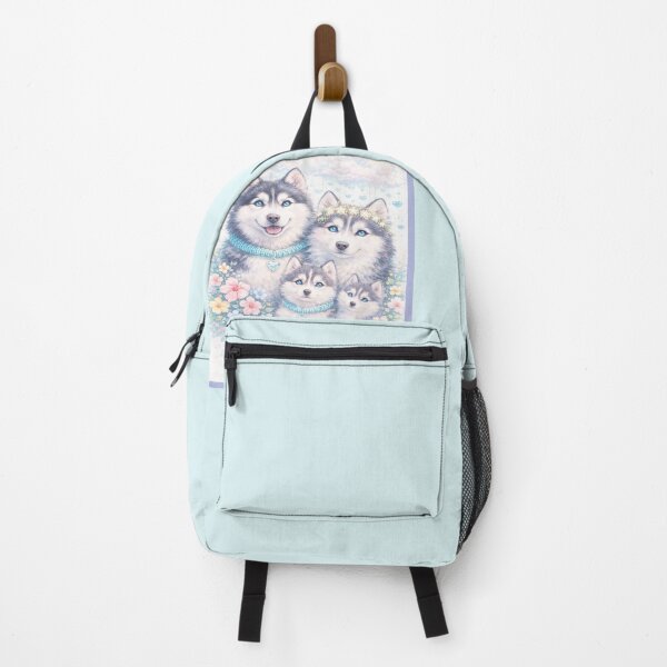 Item preview, Husky dog family among pastel colored flowers designed and sold by the artedivino.