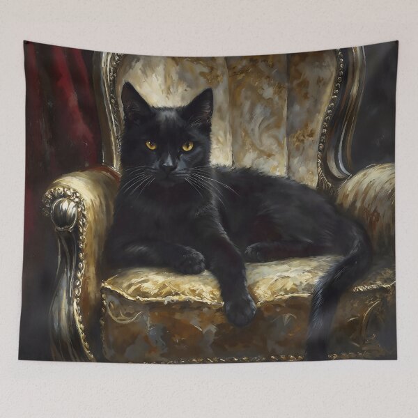 Item preview, Black Cat King Gothic Gold Throne Art designed and sold by DarkHolyQueen.