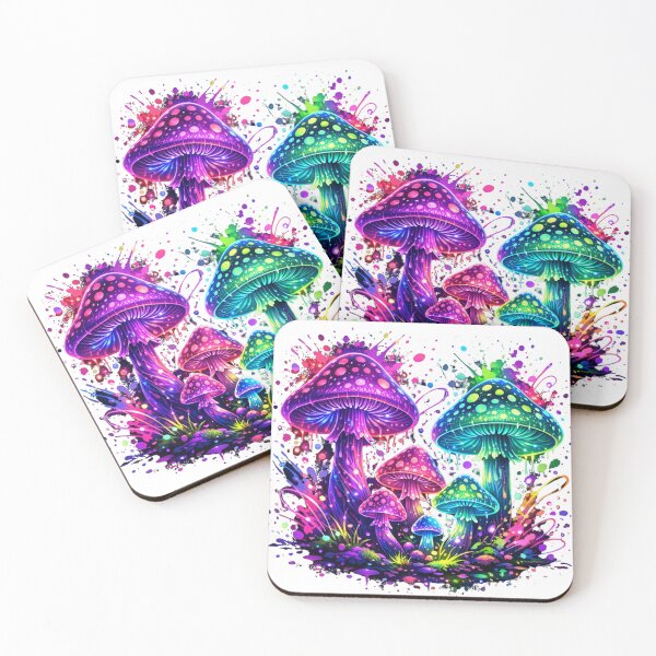 Item preview, Psychedelic Neon Mushrooms - Trippy Glow Shroom Art - Colorful Maximalist Graphic designed and sold by JLMWorks.
