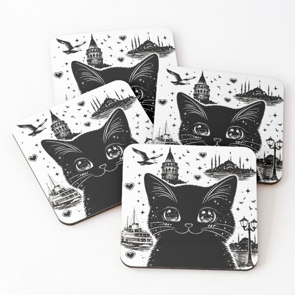 Item preview, Black Kawaii Istanbul Cat Silhouette – Minimal Anime Style Cat with Galata & Ferry designed and sold by Pacika.
