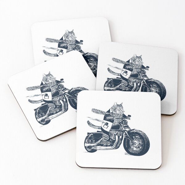 Item preview, Cool Biker Cat Riding Motorcycle Vintage Dark Blue Animal Illustration Art designed and sold by PhocoNibict.