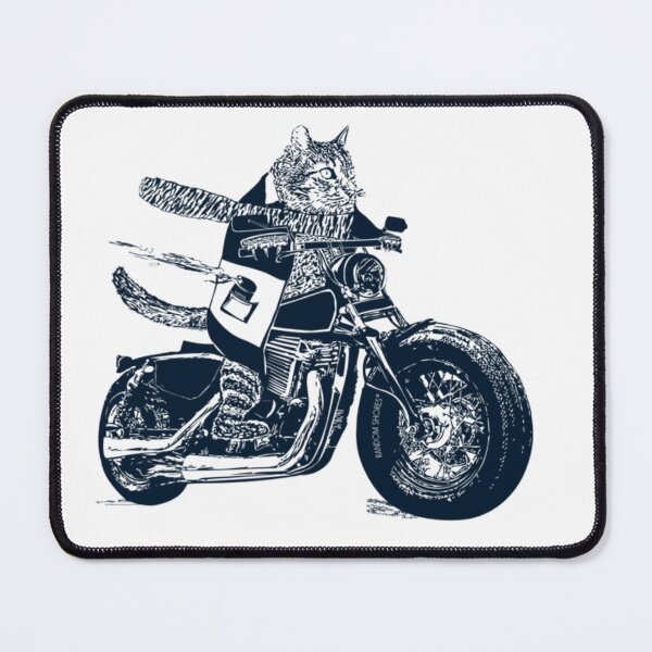 Item preview, Cool Biker Cat Riding Motorcycle Vintage Dark Blue Animal Illustration Art designed and sold by PhocoNibict.