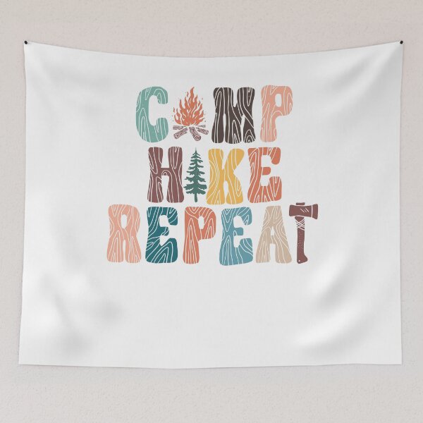 Item preview, Camp Hike Repeat Outdoor Adventure Wood Grain Typography designed and sold by krystalRomanart.