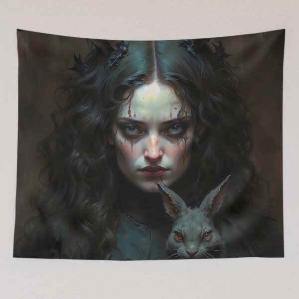 Item preview, Goth Girl With Rabbit Dark Fairy Tale Art designed and sold by DarkHolyQueen.