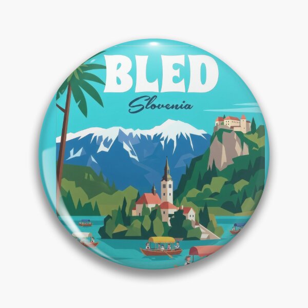 Item preview, Lake Bled Slovenia Travel Poster | Island Church & Alpine Lake Illustration | Scenic Wall Art designed and sold by Witsprings.
