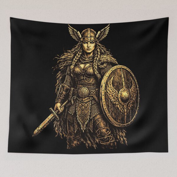 Item preview, Viking Shield Maiden Norse Warrior Art designed and sold by Retr0Tshirts.