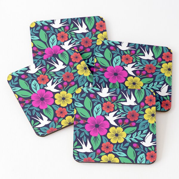 Item preview, Vibrant flowers and flying birds folk art designed and sold by Jennifer Ladd.