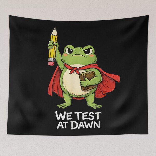 Item preview, We Test At Dawn Funny Superhero Frog With Pencil And Book designed and sold by NgumohaLanke.