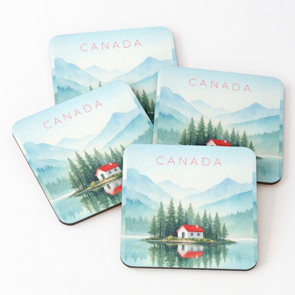 Item preview, Canada Lake Cabin Poster | Mountain Forest Reflection Illustration | Minimalist Nature Wall Art designed and sold by Witsprings.